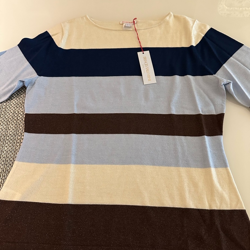 Frances Valentine Blue and Brown Striped Long Sleeve Top